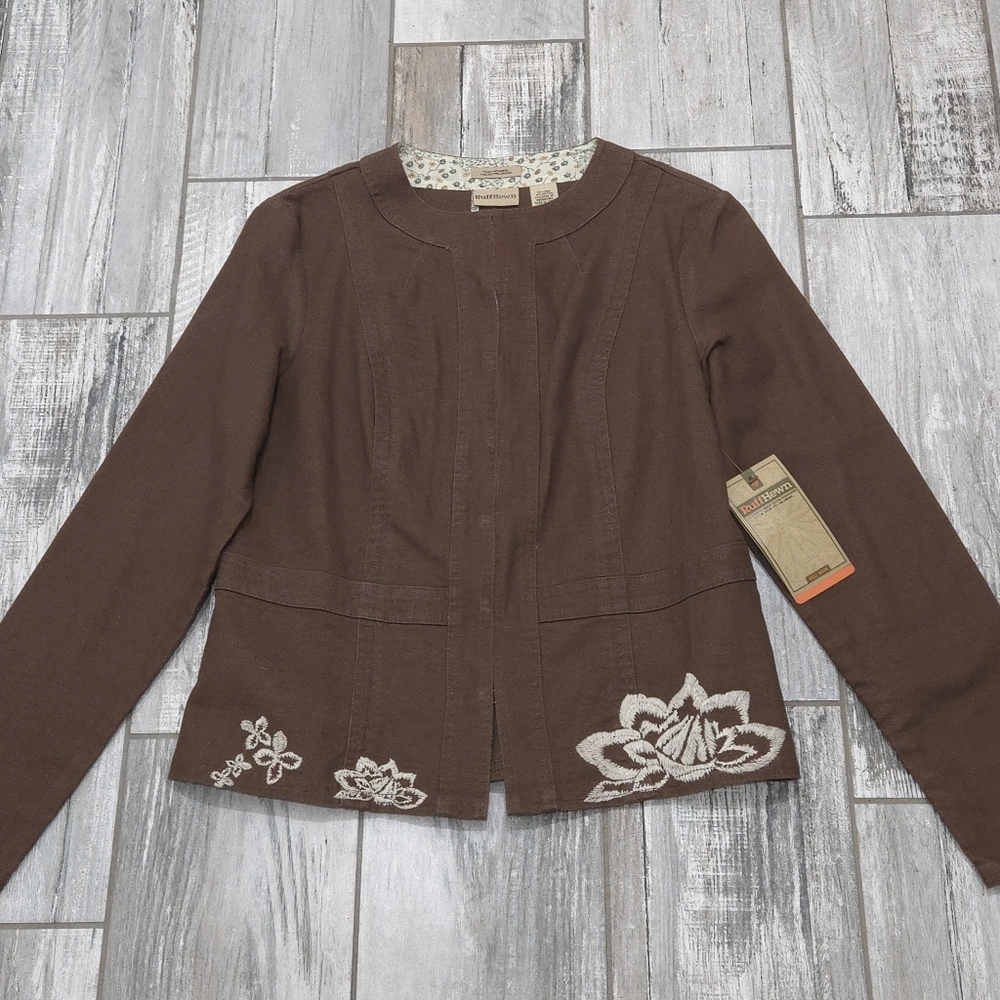 NWT Y2K RUFF HEWN Linen & Cotton Blend Embroidered Collarless Jacket - Picture 6 of 16